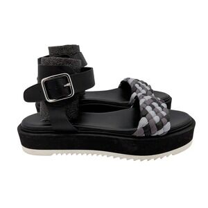 AGL Mirea Black Leather Braided Strap Platform Sandals Womens 37 D642040 Italy